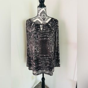 Jennifer Lopez Women’s Snake Print Cutout Long Sleeve Chiffon Blouse Size 0X